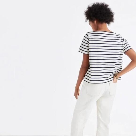 Madewell Striped Embroidered Staycation Crop Tee Size Large - Picture 6 of 12